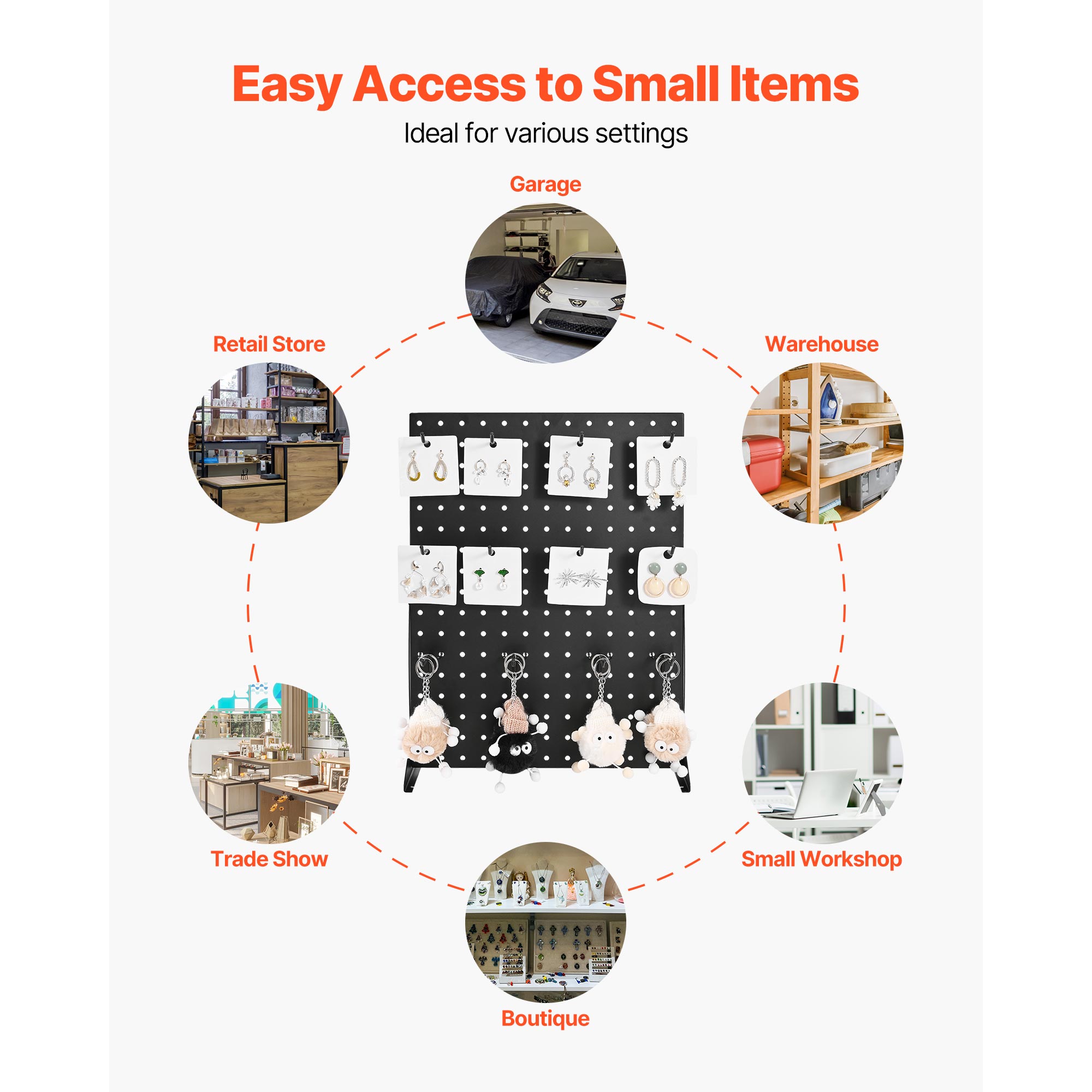 Pegboard Display Stand With 15 Hooks Pegboard Panels Display Black (1 PCS)_voghion.com